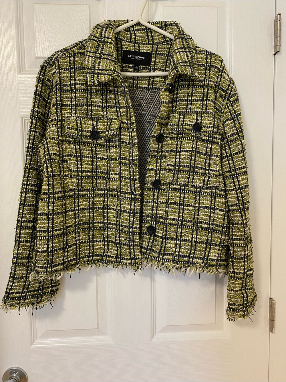 Liverpool Tweed Shacket Jacket in Olive Plaid